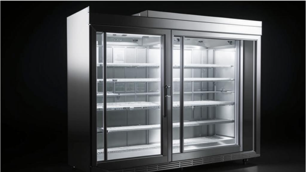 Silver Elegance: Commercial Display Refrigerator with Swing Glass Door